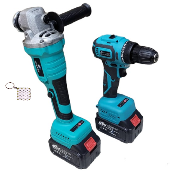Electric Drill And Angle Grinder Tool Set With Two 25V Batteries+Key Holder