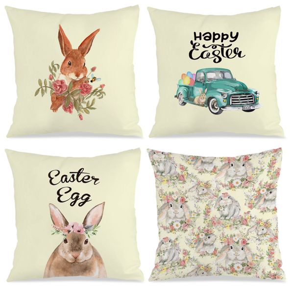 Set of 4 Easter Truck Cushion Cover, 45x45cm Hidden Zippered Cushion Covers