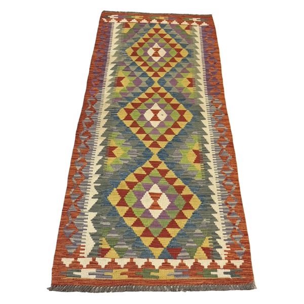 204 x 81cm Hand Woven Afghan Kilim Chobi Runner Rug