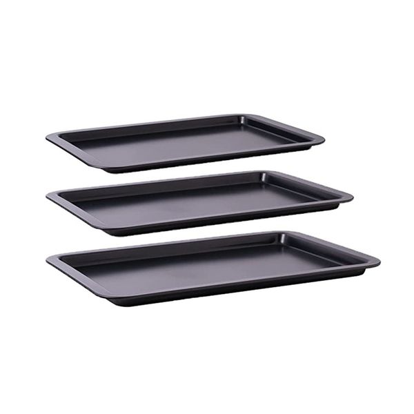 3 Baking Sheets Non-Stick Cookie Baking Pan Set - Coated Steel Baking Pans