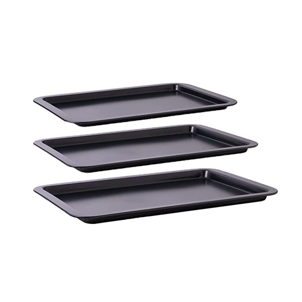 3 Baking Sheets NonStick Cookie Baking Pan Set Coated Steel Baking