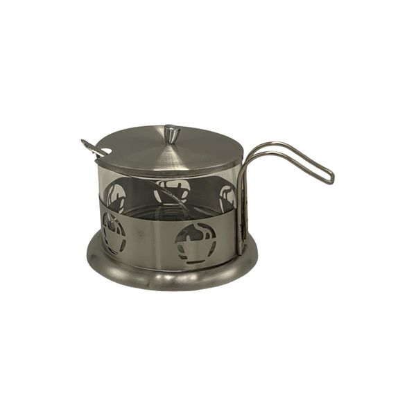 Sugar Basin Stainless Steel And Glass With Spoon