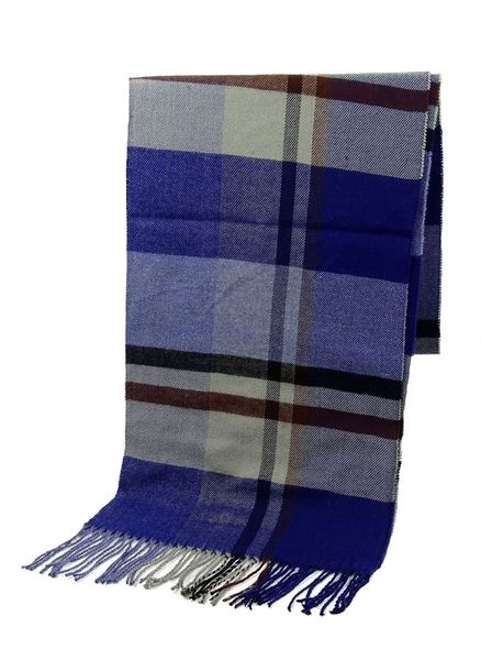 Men's Checked Scarf Cashmere Tasseles - Blue/Grey