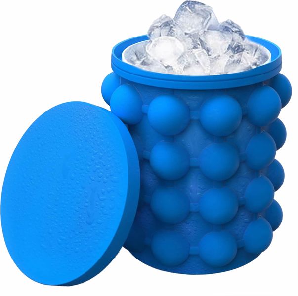 Ice Cube Mold Ice Trays, Large Silicone Ice Bucket, (2 in 1) Ice Cube Maker