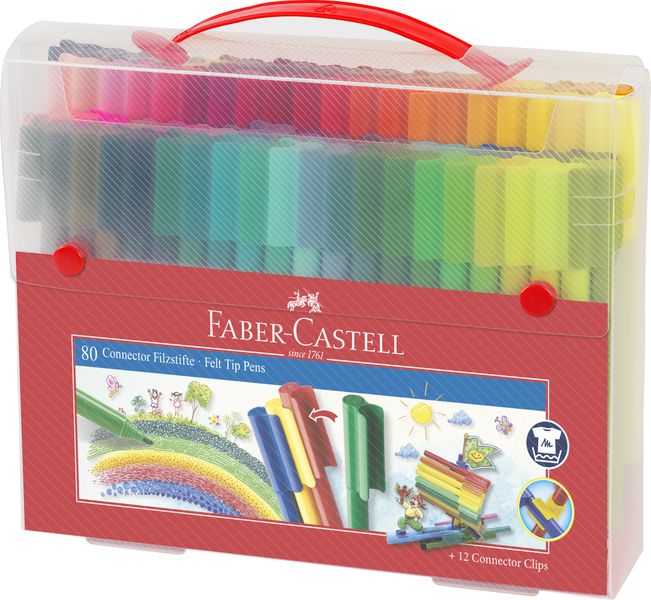 Faber-Castell Connector felt tip pen Carrying case: 80 Connector felt tip pens +12 clips