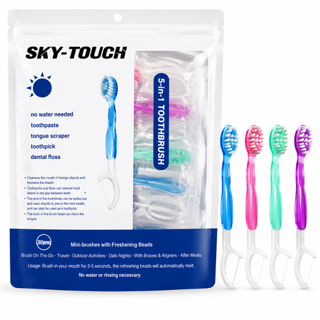 SKY-TOUCH 5-in-1 Travel Toothbrush Set with Freshening Beads Image