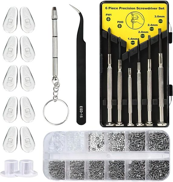 Eyeglass Repair Kit with 1100pcs Eye Glass Screws Nose Pads Tweezer