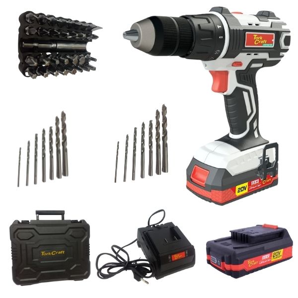 Tork Craft- Cordless Impact Drill , 2 x 2.0Ah , Charger, Drill Bits & Case