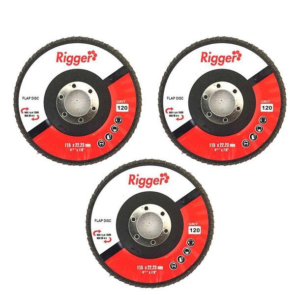 Rigger Abrasive DIY Flap Disc 115mm x 22.23mm - 120 Grit ( 3 Pack )