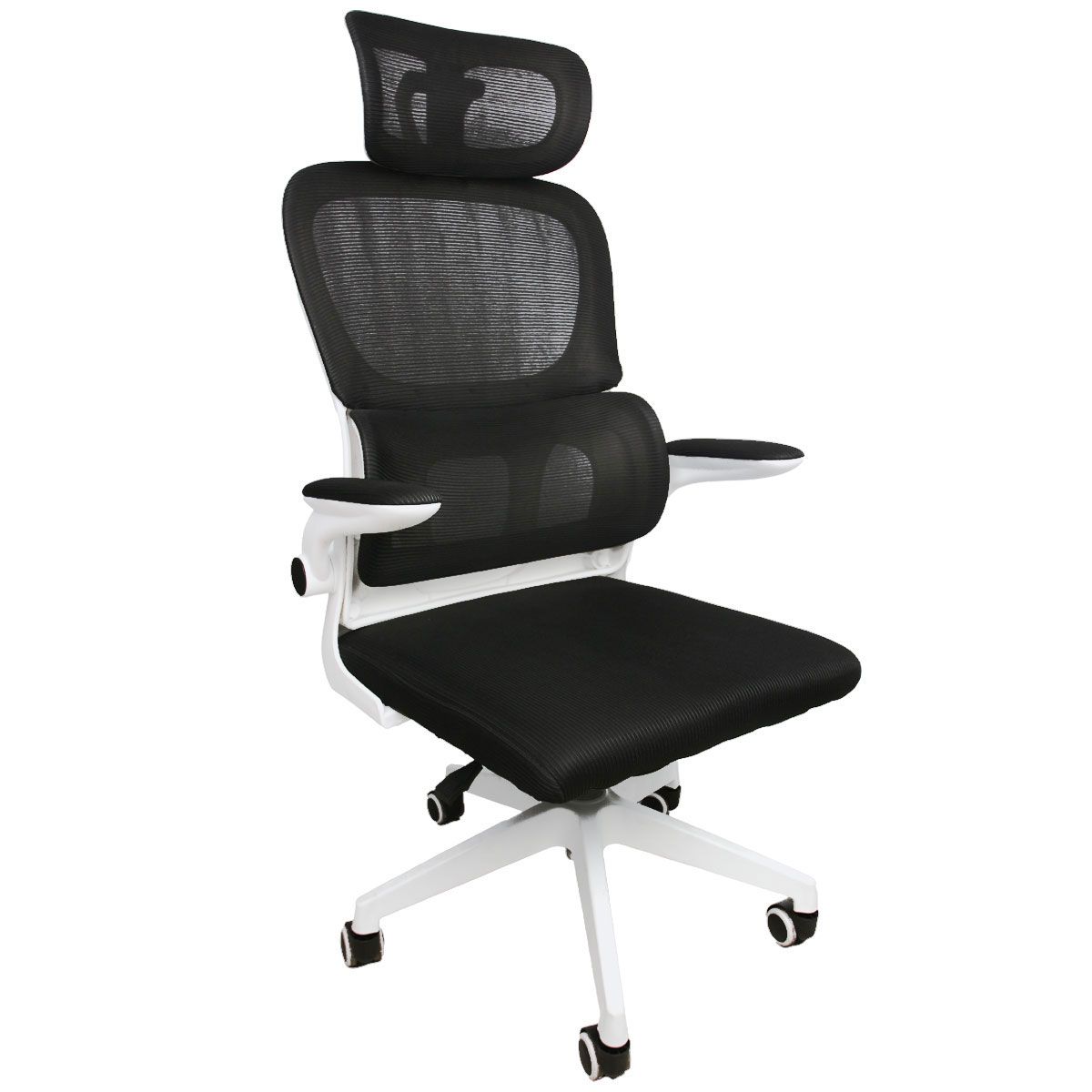 Ergonomic 3D Headrest for Office Chair - White Frame & Black Mesh