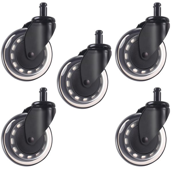 T4U Office Chair Castor Wheels with Bearing Guard (All Floors) (Set Of 5)