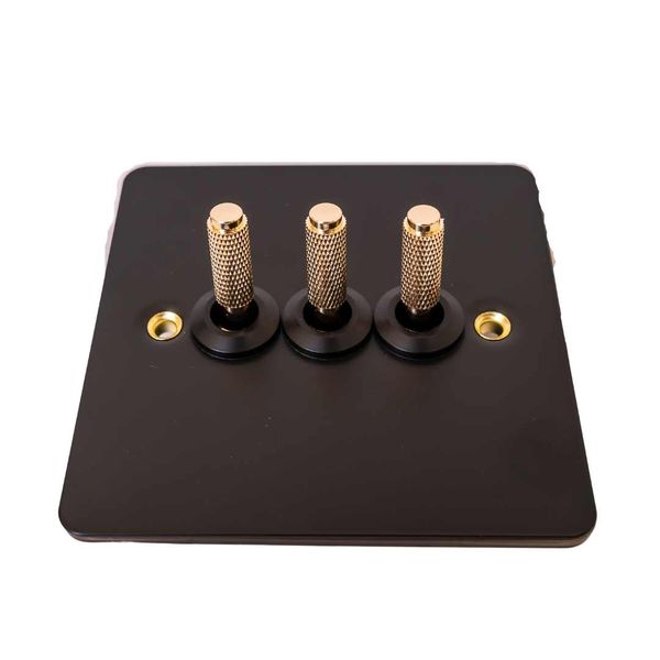 Modern Light Switch with Toggle Lever - 3 Switch Black and Gold
