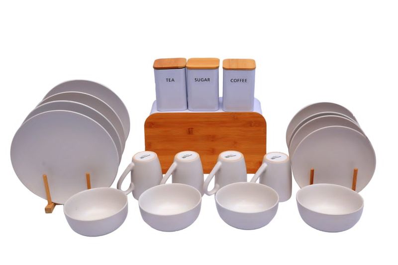 Zamudi Round Dinner Set with Bamboo Lid Bread Bin and Canister Set