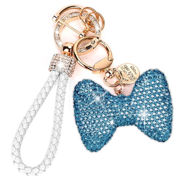 Women's Car Keychain with Rhinestone Bow Shiny Girls Cute Keychain