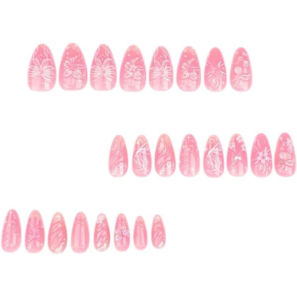 Sweet Pink Gradient 3D Flower Pattern False Nails