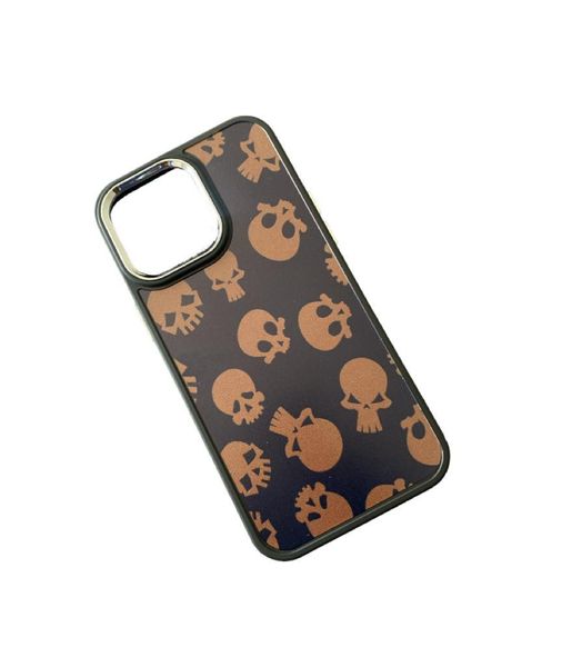 Skull Print Phone Case Plated Metal Camera Protection for iPhone 14 Pro Max