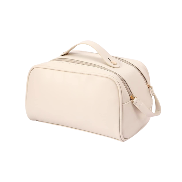 Large Capacity Double Zippered Vegan Leather Cosmetic Bag