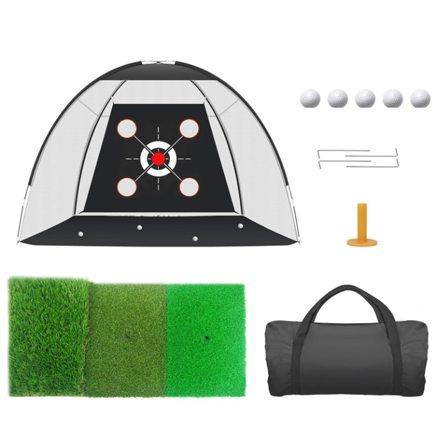 3m Golf Practice Net with Hitting Mat Set for Indoor Swing &amp; Chipping