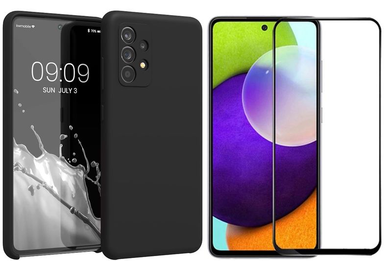 Black Silicone Case &amp; Screen Protector Combo Compatible with Samsung Galaxy A52 &amp; A53