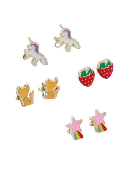 4 Pairs Clip on Earrings Girl Princess Party Favor Earrings