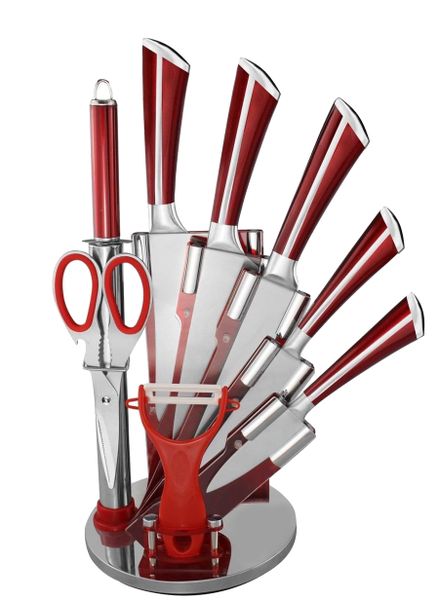 9 Piece Stainless Steel Kitchen Knife, Scissors Set &amp; Acrylic Stand