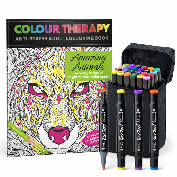 24 Pack Dual Tip Markers Set with Relaxation Colouring Book - Art Gift