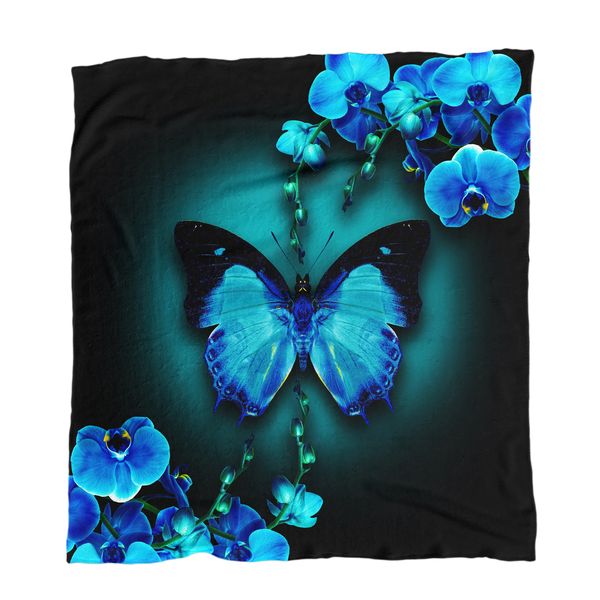 Teal Forest Butterfly Light Weight Fleece Blanke image