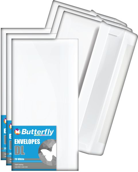 Dl Self-Seal Envelopes - 20 Pack (White) X3