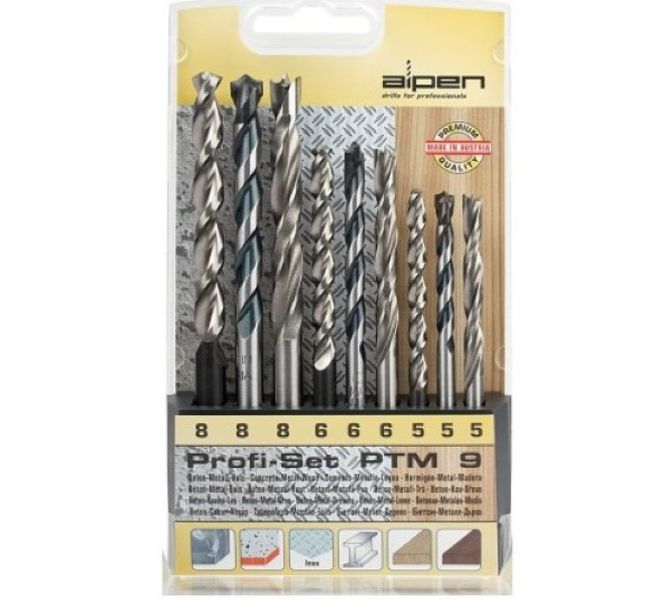 Alpen 9 Piece Drill bit set for Wood, HSS Super &amp; Masonary