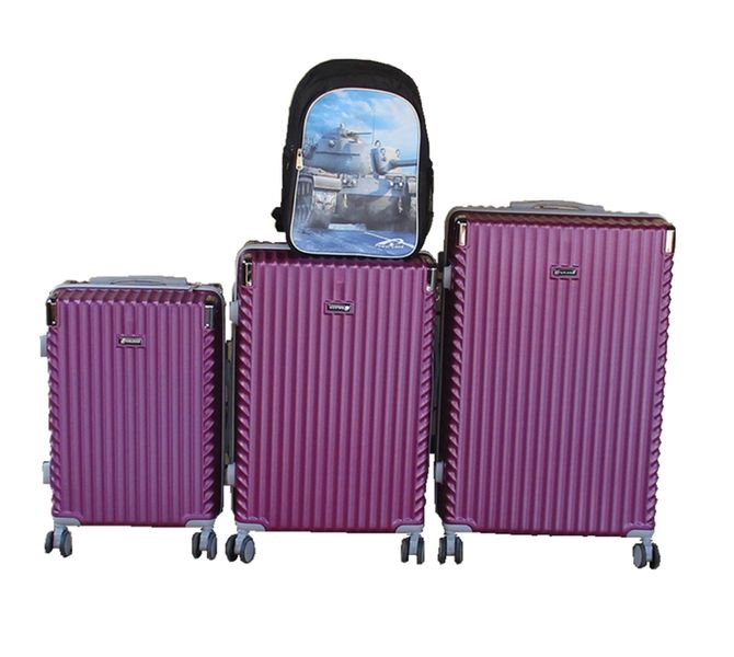 Purple ABS Spinner Luggage Set with Schoolbag &amp; Locks 3-Piece