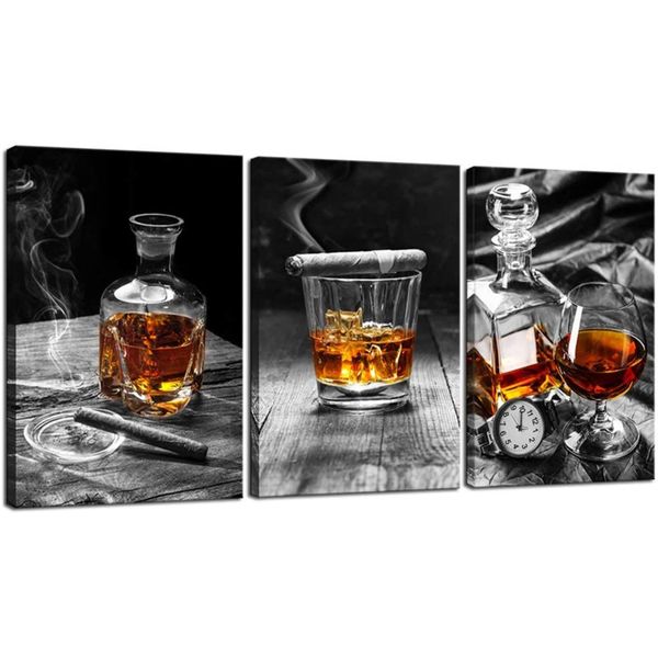 Canvas Prints Wall Art, Cigar Whisky Canvas Wall Art