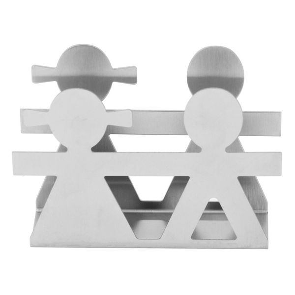 Silver Metal Napkin Holder Upright Boy Girl Hollow Design