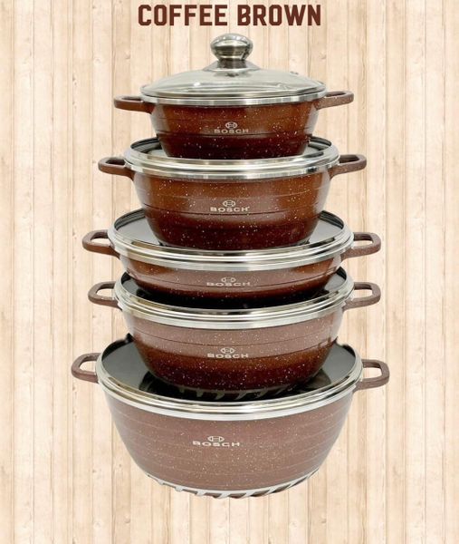 Aluminum Non-Stick Coating 10 Piece Pot set-Brown