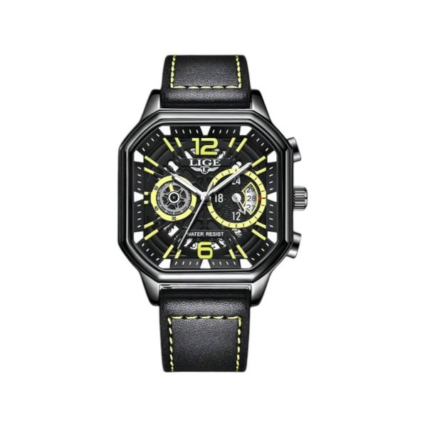 LIGE - Multi-Functional Quartz Watch For Men With Layered Dial - Black