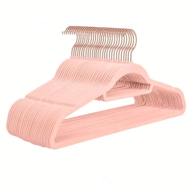 Pink Velvet Hangers with Rose Gold Hook - Pack of 10