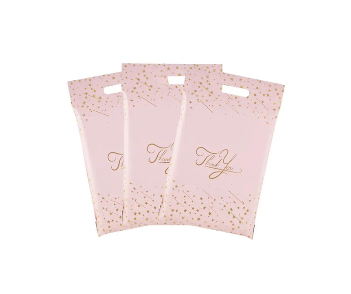 100 Pink Thank You Polymailer Bags 25x33cm with handle &amp; self adhesive seal
