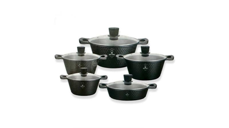 Chefs Choice Die-Cast Non-Stick Stylish Cookware Set- 10 Piece High Quality