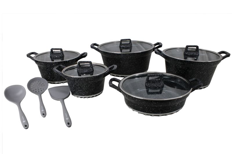 10 Piece Bosch Regina Die Cast Aluminum Non-Stick Granite Pots &amp; 3 Utensil Sets