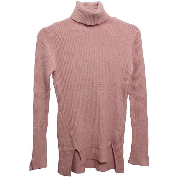 Purple &amp; Prose Pink Rib Knit Poloneck-One Size Fits All S/L