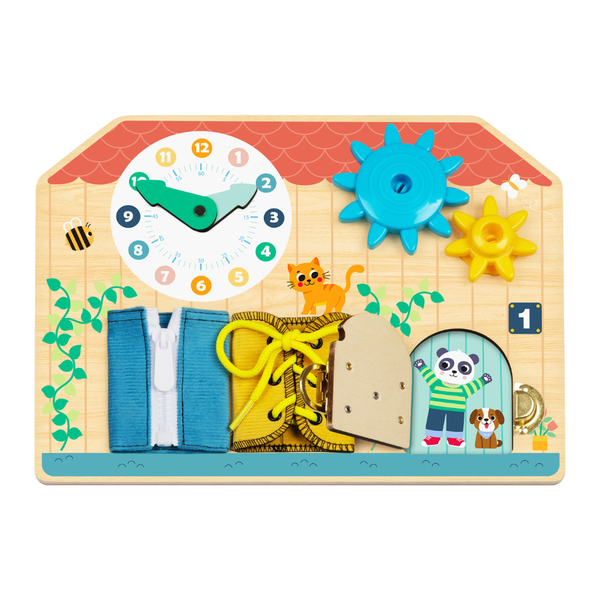 hi Pando - Wooden Busy Board - Interactive Latches and Laces Learning Toy