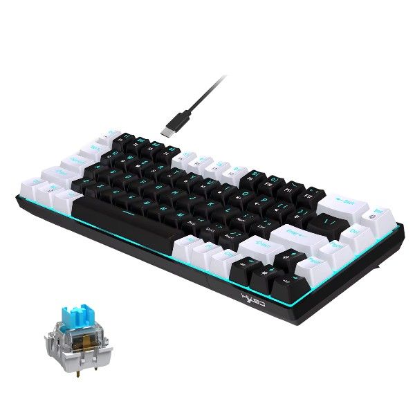 HXSJ -V800 - Compact Keyboard With Replaceable Mechanical Axis -Black/White