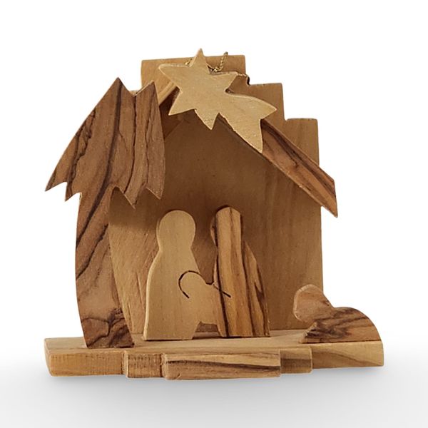 2 Holy Land Olive Wood Nativity - Handmade Bethlehem Tree Decoration