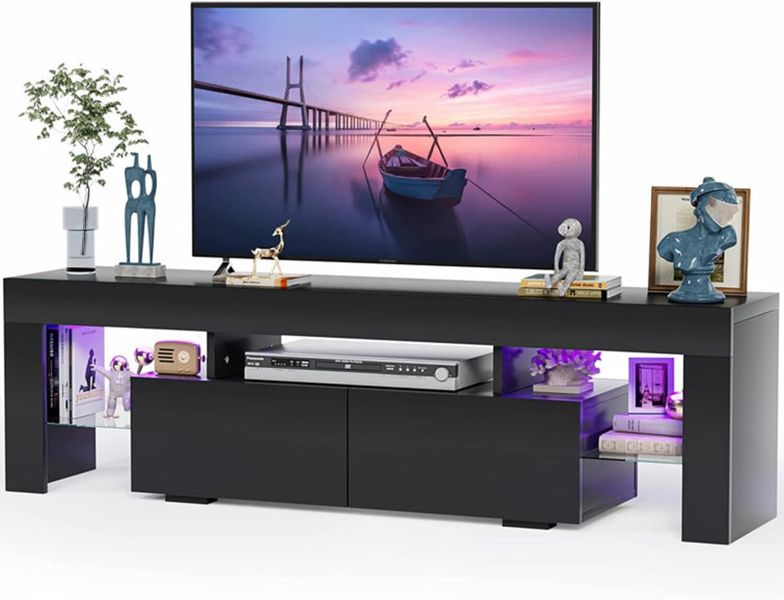 TV Stand Media Console Floor Standing TV Shelf with LED Light