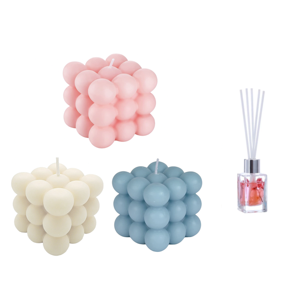 Set of 3 Scented Soy Wax Bubble Candles with 30ml Reed Diffuser