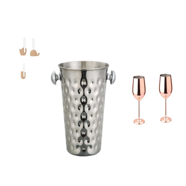 5L Stainless Steel Wine Bucket Wine Glasses and Fridge Vase - Combo