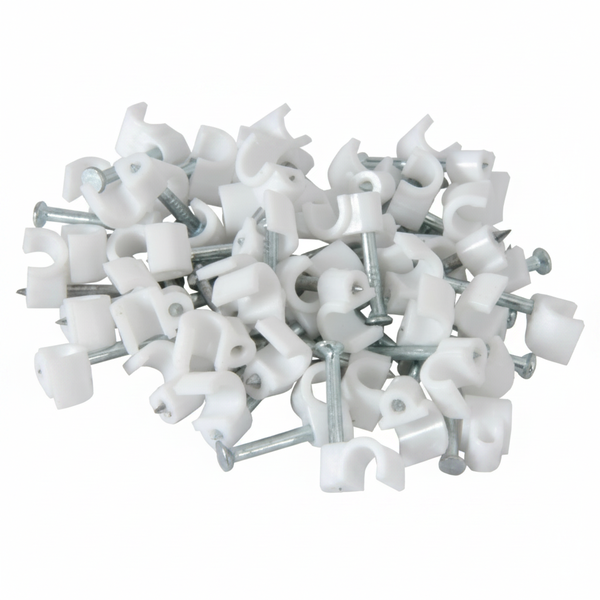 8mm White Round Cable Clips - 100 Pieces for Cable Management