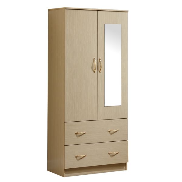 Modern 2-Door Wardrobe with Mirror &amp; Drawers
