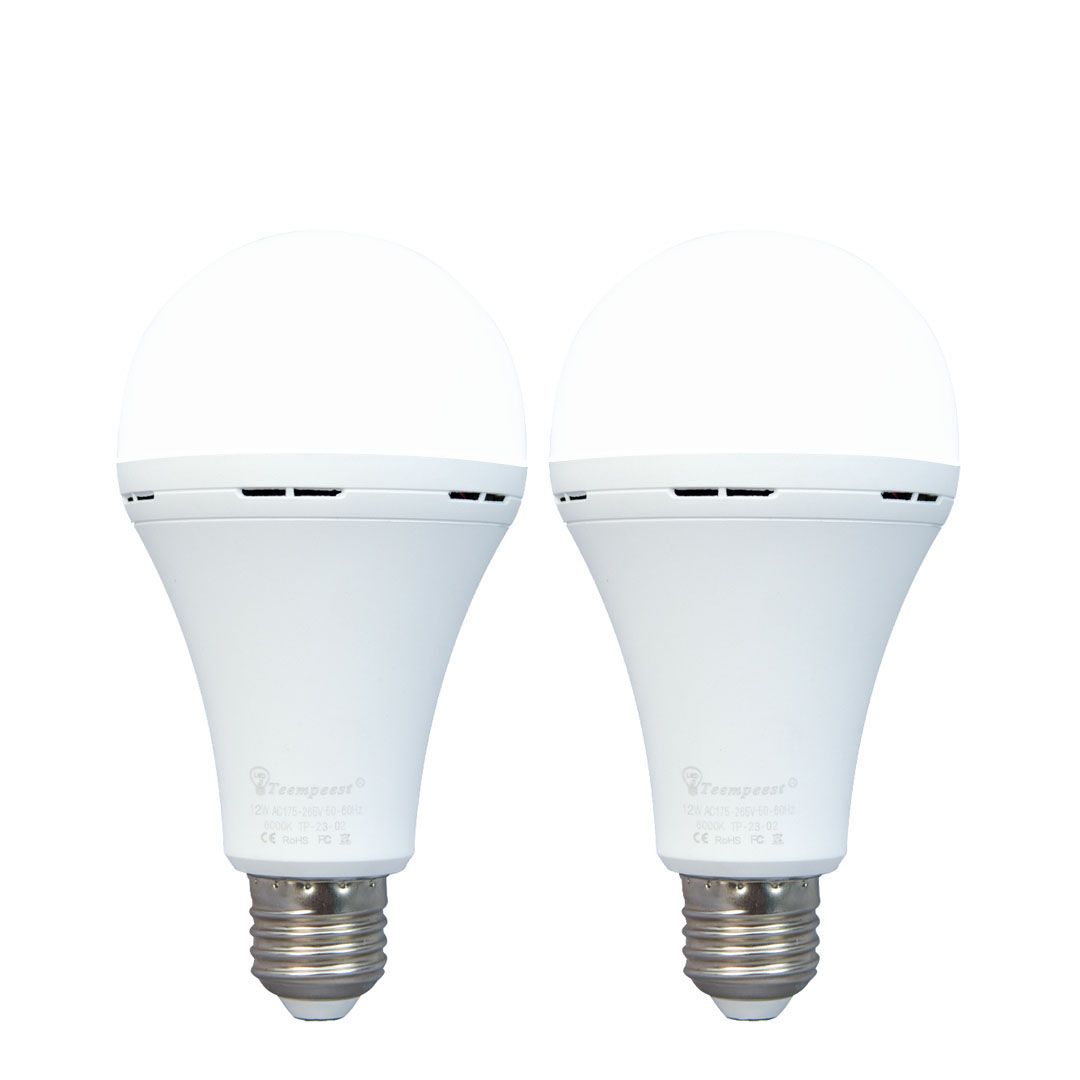 2 Pack 12W Rechargeable Bulbs Auto On With Battery For Emergency Use