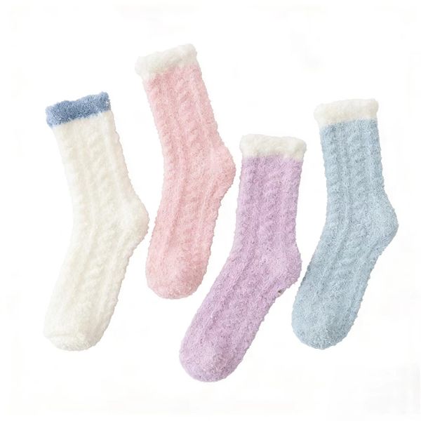 4-Piece Set of Coral Fleece Mid-Calf Warm Socks