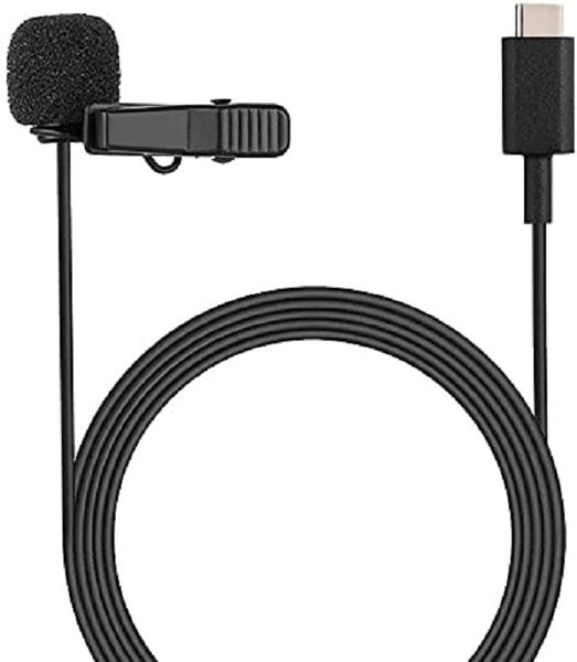 Lavalier Mic - USB Type C Microphone -Black Microphones with Type C Adapter